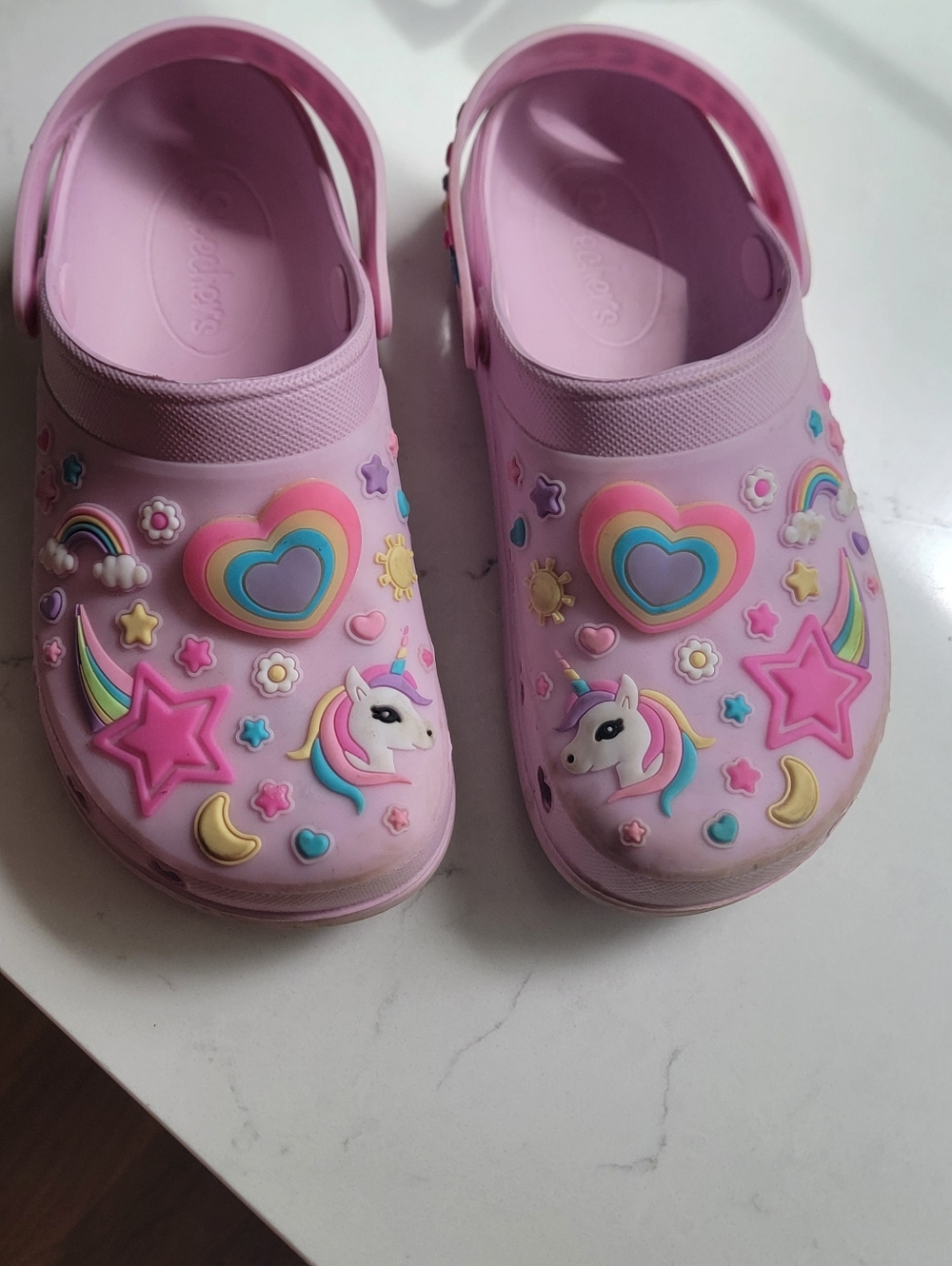 Skechers Pink Unicorn Clog Sandals with Rainbow & Heart Charms